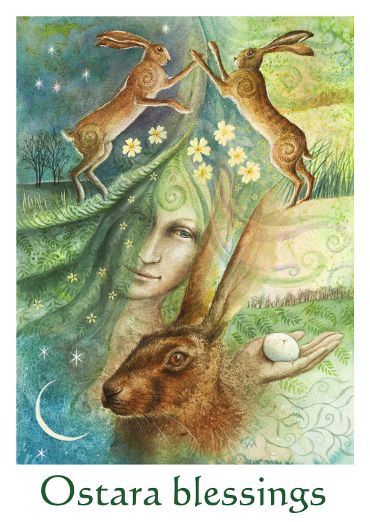 Ostara Card - Eostre and the hares egg